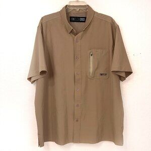 Fintech Fishing Shirt Mens XL Beige Vented Pocket‎ Short Sleeve Moisture Control